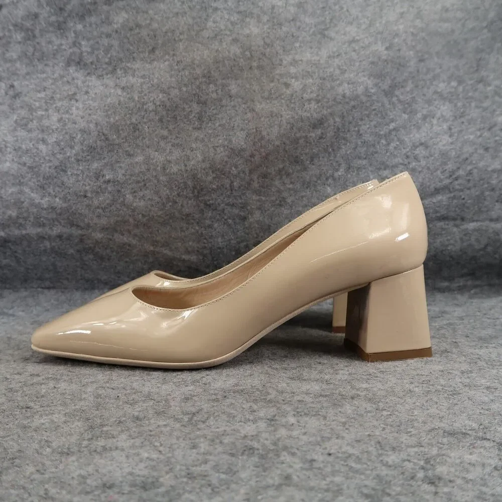 Ron White Shoes Womens 37 Pumps Square Toe Block Heel Patent Leather Lizbeth Tan